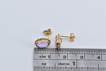 Load image into Gallery viewer, 14K Oval Amethyst Vintage Rope Trim Stud Earrings Yellow Gold