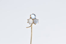 Load image into Gallery viewer, 14K Victorian Moonstone Clover Shamrock Stick Pin Yellow Gold