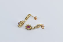 Load image into Gallery viewer, 10K Pear Ruby Diamond Halo Dangle Fashion Earrings Yellow Gold