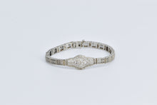 Load image into Gallery viewer, 10K Art Deco Natural Diamond Filigree Statement Bracelet 5.5" White Gold