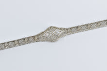 Load image into Gallery viewer, 10K Art Deco Natural Diamond Filigree Statement Bracelet 5.5" White Gold