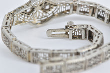 Load image into Gallery viewer, 10K Art Deco Natural Diamond Filigree Statement Bracelet 5.5" White Gold