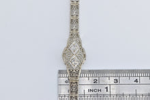 Load image into Gallery viewer, 10K Art Deco Natural Diamond Filigree Statement Bracelet 5.5" White Gold