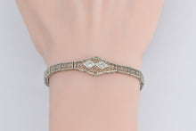 Load image into Gallery viewer, 10K Art Deco Natural Diamond Filigree Statement Bracelet 5.5" White Gold