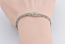 Load image into Gallery viewer, 10K Art Deco Natural Diamond Filigree Statement Bracelet 5.5" White Gold