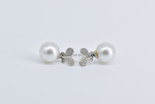 Load image into Gallery viewer, 14K Pearl Pave Diamond Butterfly Dangle Fashion Earrings White Gold