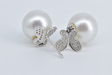 Load image into Gallery viewer, 14K Pearl Pave Diamond Butterfly Dangle Fashion Earrings White Gold