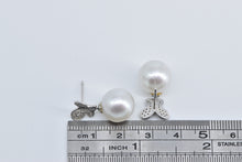 Load image into Gallery viewer, 14K Pearl Pave Diamond Butterfly Dangle Fashion Earrings White Gold