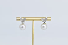 Load image into Gallery viewer, 14K Pearl Pave Diamond Butterfly Dangle Fashion Earrings White Gold