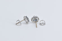 Load image into Gallery viewer, 14K Diamond Sapphire Flower Halo Cluster Stud Earrings White Gold