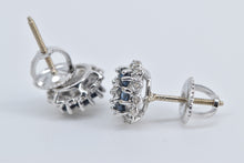 Load image into Gallery viewer, 14K Diamond Sapphire Flower Halo Cluster Stud Earrings White Gold