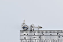 Load image into Gallery viewer, 14K Diamond Sapphire Flower Halo Cluster Stud Earrings White Gold
