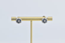 Load image into Gallery viewer, 14K Diamond Sapphire Flower Halo Cluster Stud Earrings White Gold