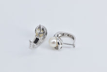 Load image into Gallery viewer, 10K Pearl Black Onyx Diamond Hoop Statement Earrings White Gold