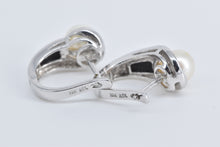 Load image into Gallery viewer, 10K Pearl Black Onyx Diamond Hoop Statement Earrings White Gold