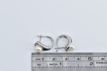 Load image into Gallery viewer, 10K Pearl Black Onyx Diamond Hoop Statement Earrings White Gold