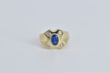 Load image into Gallery viewer, 14K Oval Sim. Sapphire CZ X Criss Cross Fashion Ring Yellow Gold