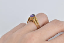 Load image into Gallery viewer, 18K Oval Amethyst CZ Reversible Emerald Ring Yellow Gold