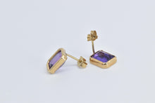 Load image into Gallery viewer, 14K Emerald Cut Amethyst Bezel Vintage Stud Earrings Yellow Gold