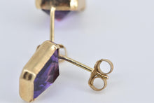 Load image into Gallery viewer, 14K Emerald Cut Amethyst Bezel Vintage Stud Earrings Yellow Gold