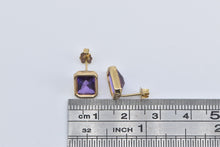 Load image into Gallery viewer, 14K Emerald Cut Amethyst Bezel Vintage Stud Earrings Yellow Gold