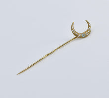 Load image into Gallery viewer, 14K Victorian Floral Enamel Crescent Moon Stick Pin Yellow Gold