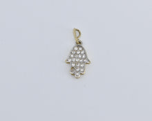 Load image into Gallery viewer, 14K Hamsa Pave Cubic Zirconia Encrusted Pendant Yellow Gold