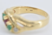 Load image into Gallery viewer, 14K Wavy Ruby Emerald Diamond Curvy Fashion Ring Yellow Gold