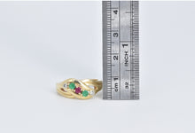 Load image into Gallery viewer, 14K Wavy Ruby Emerald Diamond Curvy Fashion Ring Yellow Gold