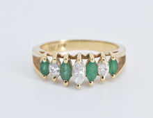 Load image into Gallery viewer, 14K Marquise Natural Diamond Emerald Statement Ring Yellow Gold