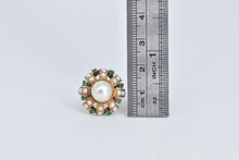 Load image into Gallery viewer, 18K Victorian Pearl Emerald Flower Cocktail Ring Yellow Gold