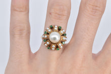 Load image into Gallery viewer, 18K Victorian Pearl Emerald Flower Cocktail Ring Yellow Gold
