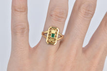 Load image into Gallery viewer, 18K Natural Emerald Ornate Etruscan Revival Ring Yellow Gold