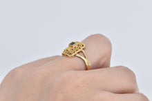 Load image into Gallery viewer, 18K Natural Emerald Ornate Etruscan Revival Ring Yellow Gold