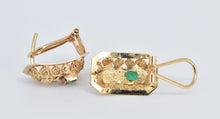Load image into Gallery viewer, 18K Natural Emerald Ornate Etruscan Revival Earrings Yellow Gold