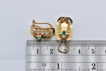 Load image into Gallery viewer, 18K Natural Emerald Ornate Etruscan Revival Earrings Yellow Gold