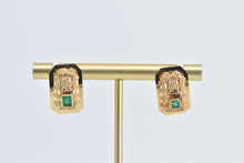 Load image into Gallery viewer, 18K Natural Emerald Ornate Etruscan Revival Earrings Yellow Gold