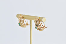 Load image into Gallery viewer, 18K Natural Emerald Ornate Etruscan Revival Earrings Yellow Gold
