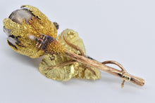 Load image into Gallery viewer, 14K 3D Sterling Silver Two Tone Rose Diamond Flower Pin/Brooch Yellow Gold