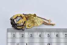 Load image into Gallery viewer, 14K 3D Sterling Silver Two Tone Rose Diamond Flower Pin/Brooch Yellow Gold