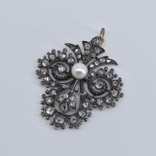 Load image into Gallery viewer, 10K Victorian Rose Cut Diamond Pearl Statement Pendant Yellow Gold