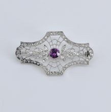 Load image into Gallery viewer, Platinum Garnet 0.70 Ctw Rose Natural Diamond Filigree Pin/Brooch