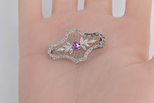 Load image into Gallery viewer, Platinum Garnet 0.70 Ctw Rose Natural Diamond Filigree Pin/Brooch