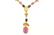 Load image into Gallery viewer, 18K Tourmaline Citrine Floral Drop Statement Necklace 17" Yellow Gold