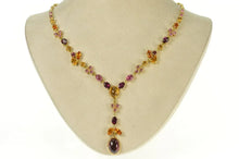 Load image into Gallery viewer, 18K Tourmaline Citrine Floral Drop Statement Necklace 17" Yellow Gold