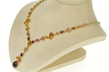 Load image into Gallery viewer, 18K Tourmaline Citrine Floral Drop Statement Necklace 17" Yellow Gold