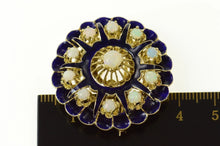 Load image into Gallery viewer, 14K Victorian Scalloped Blue Enamel Opal Ornate Pendant/Pin Yellow Gold