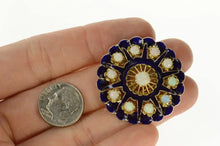 Load image into Gallery viewer, 14K Victorian Scalloped Blue Enamel Opal Ornate Pendant/Pin Yellow Gold