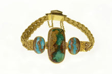 Load image into Gallery viewer, 18K Elaborate Turquoise Woven Braided Chain Bracelet 8" Yellow Gold