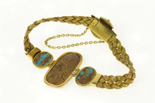Load image into Gallery viewer, 18K Elaborate Turquoise Woven Braided Chain Bracelet 8" Yellow Gold